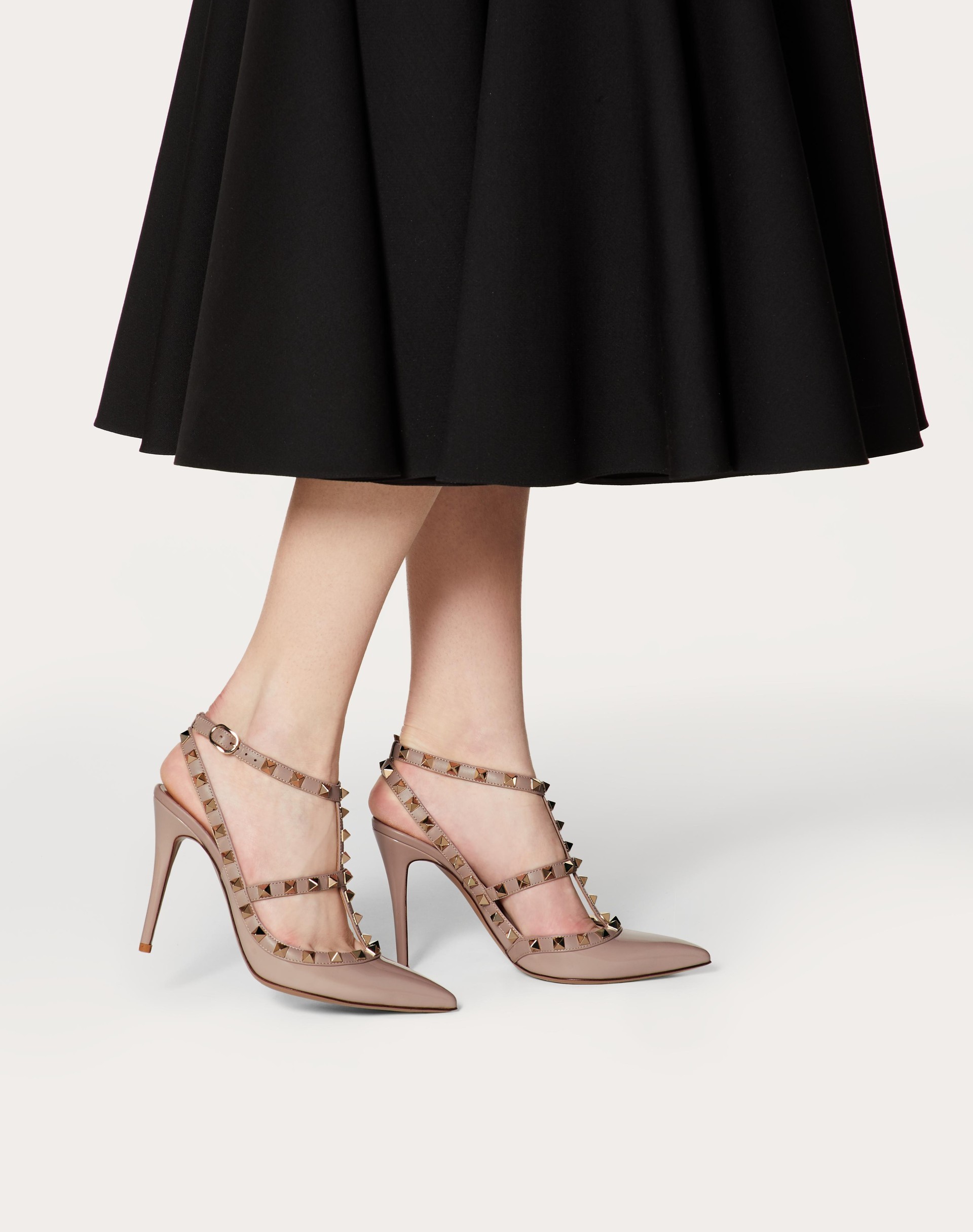 Valentino Rockstud Pointed Toe Caged Pumps In Neutral