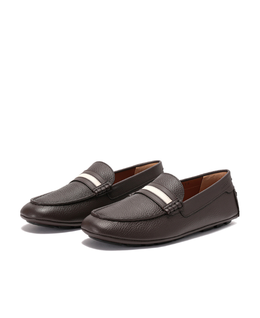 Bally Striped Round-headed Loafers In Black