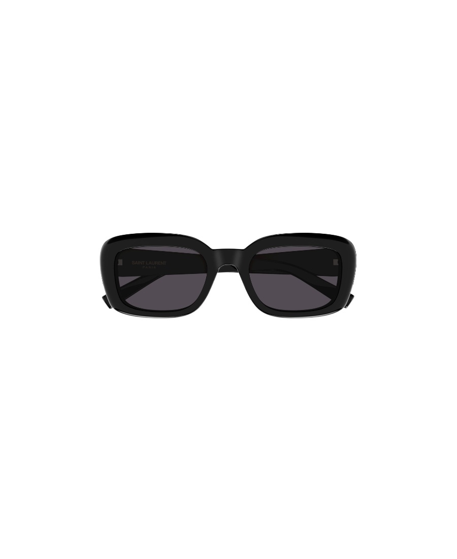 Saint Laurent Logo-plaque Rectangle-frame Sunglasses In Black
