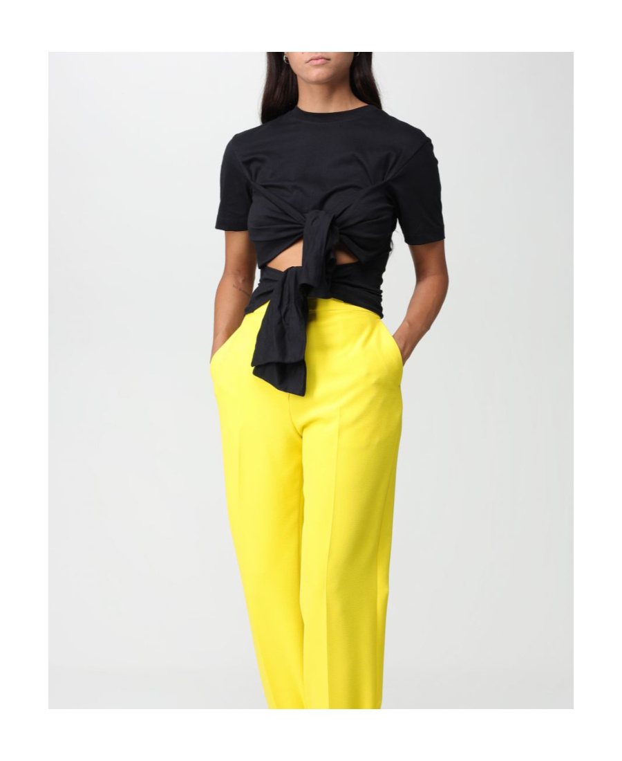 Msgm Pussy-bow Fastening Cotton T-shirt In Black