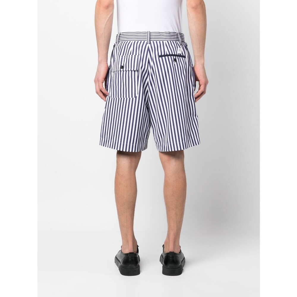 Sacai Vertical-stripe Print Cotton Shorts In White