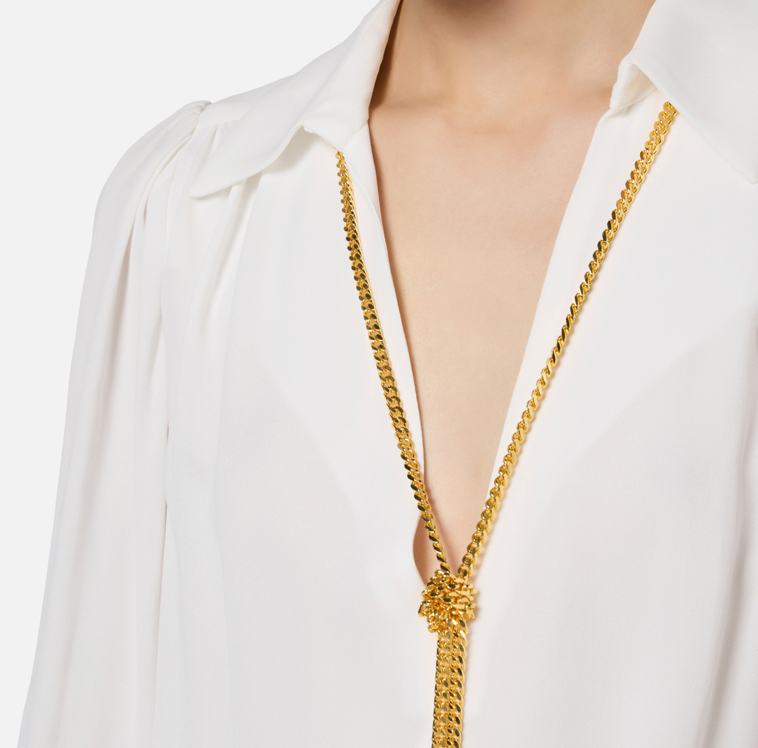 Elisabetta Franchi Georgette Blouse With Charms Necklace In White