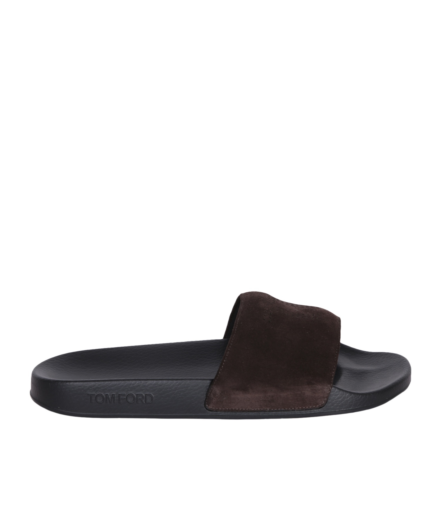 Tom Ford Ricky Logo-perforated Suede Slides In Black