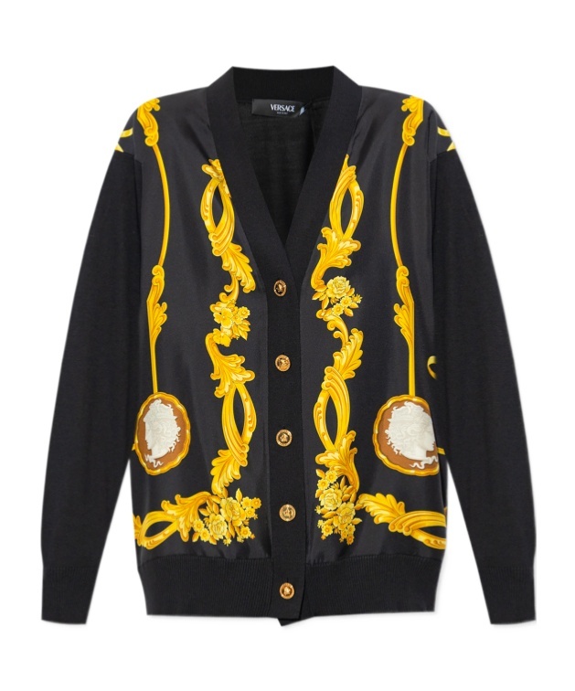 Versace Long Sleeve Cardigan In Black