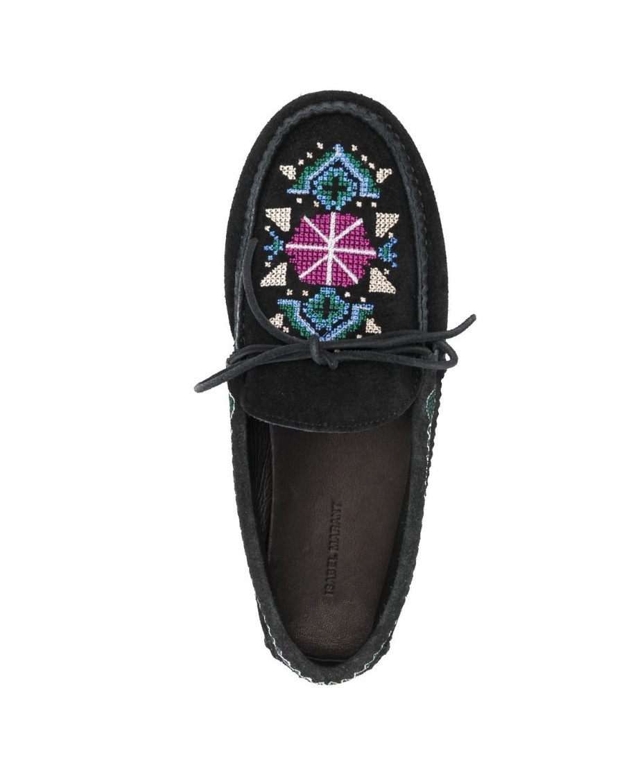 Isabel Marant Freen Embroidered Suede Moccasin Loafers In Black