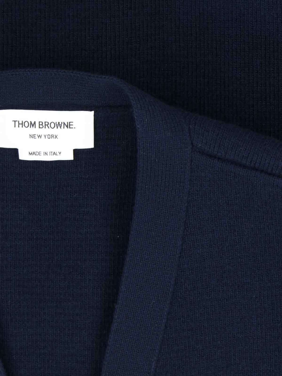 Thom Browne Blue Cardigan With V Neck And Maxi Logo On The Sleeve