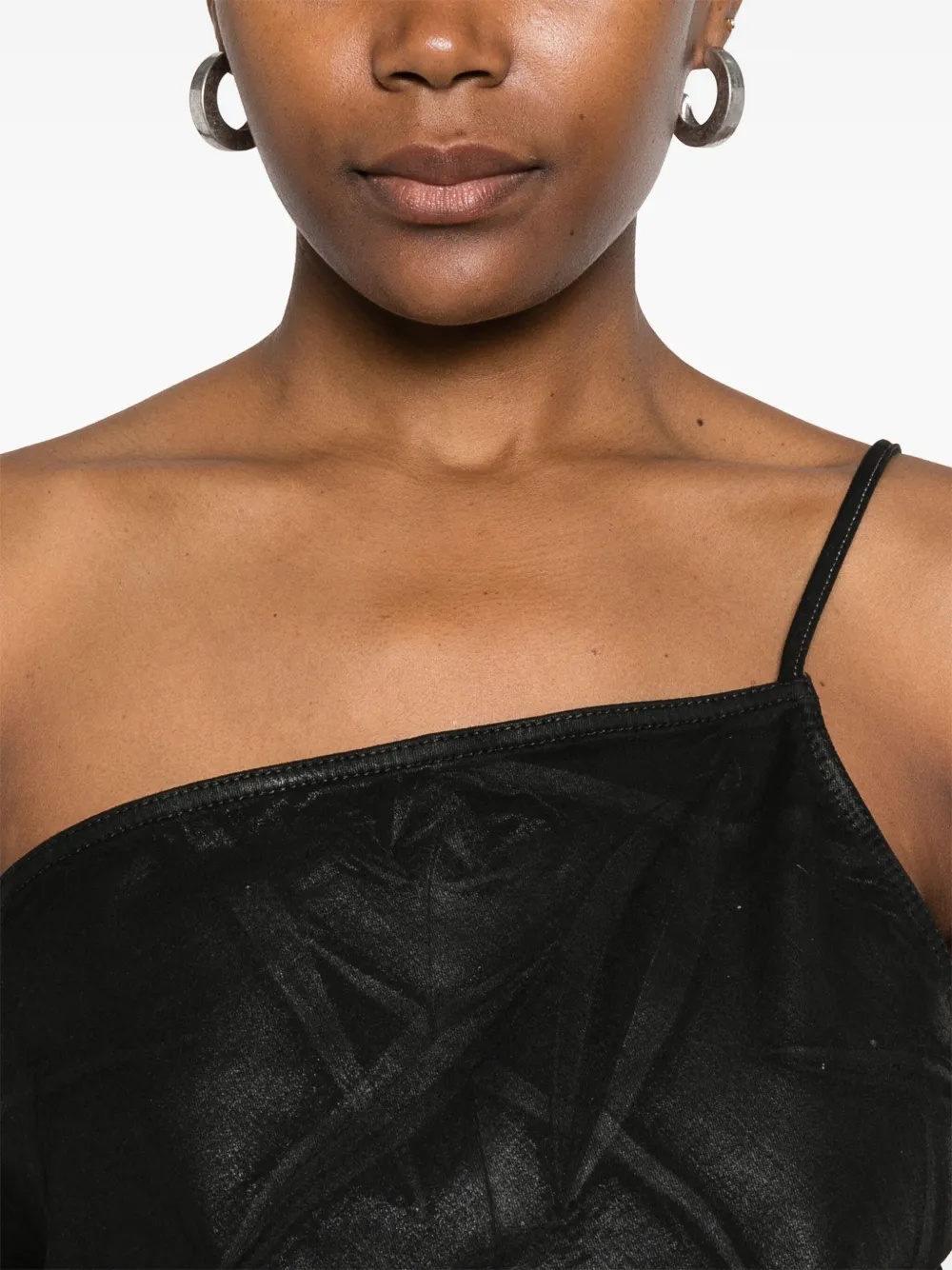 Rick Owens Drkshdw Denim Top With Asymmetrical Neckline And Side Ties In Black