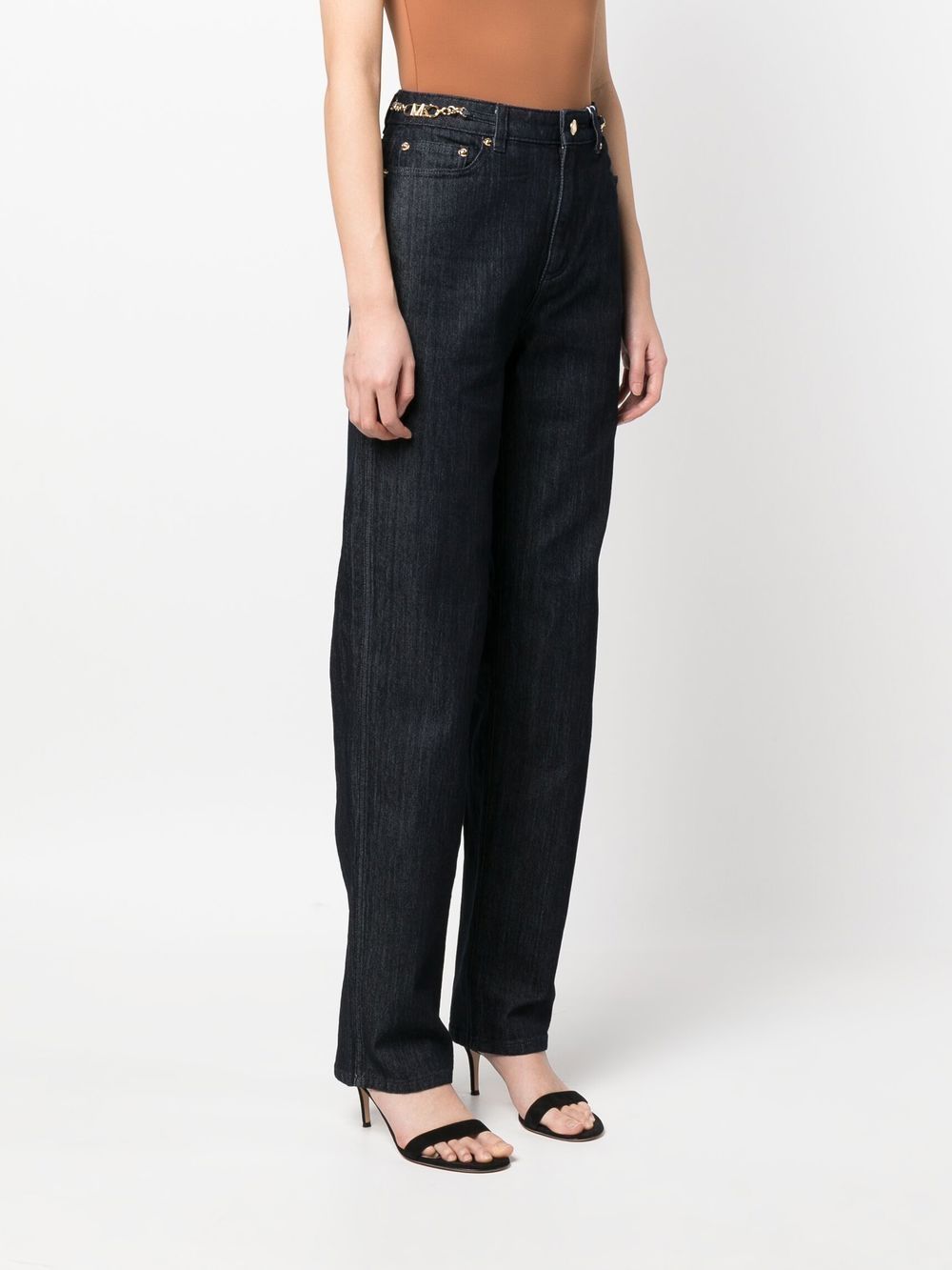 Shop Michael Kors Straight-leg Chain-detail Jeans In Black