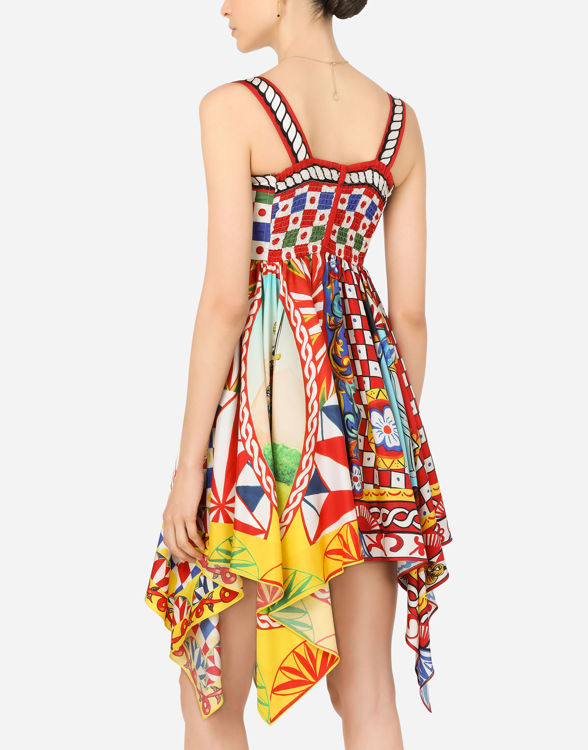 Dolce & Gabbana Short Carretto-print Twill Dress In Multicolor