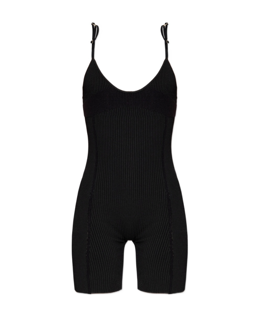 Jacquemus Ribbed Wool All-in-one In Black