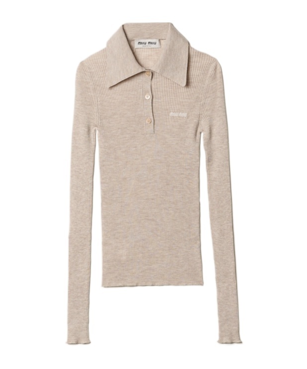 Miu Miu Cashmere Knitted Polo Shirt In Nude