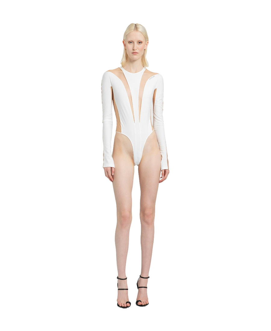 Mugler Illusion Shaping Bodysuit Woman White In Polyamide In Nude