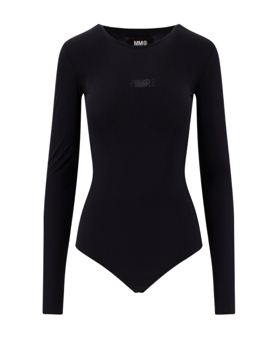 Mm6 Maison Margiela Numbers-logo Long-sleeve Bodysuit In Black