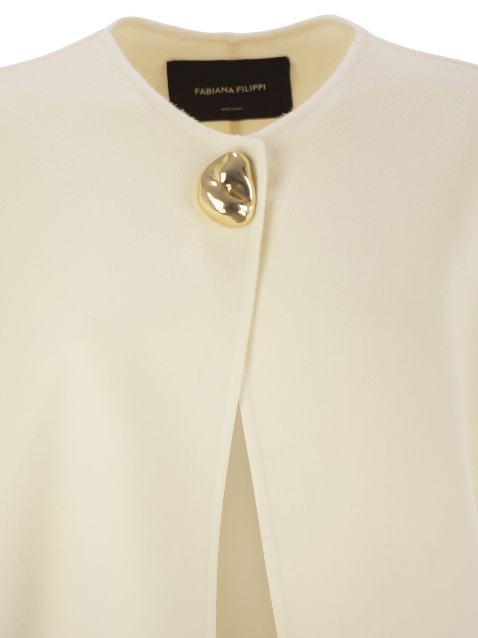 Fabiana Filippi Double Cashemere Coat With Jewelled Button In Neutral
