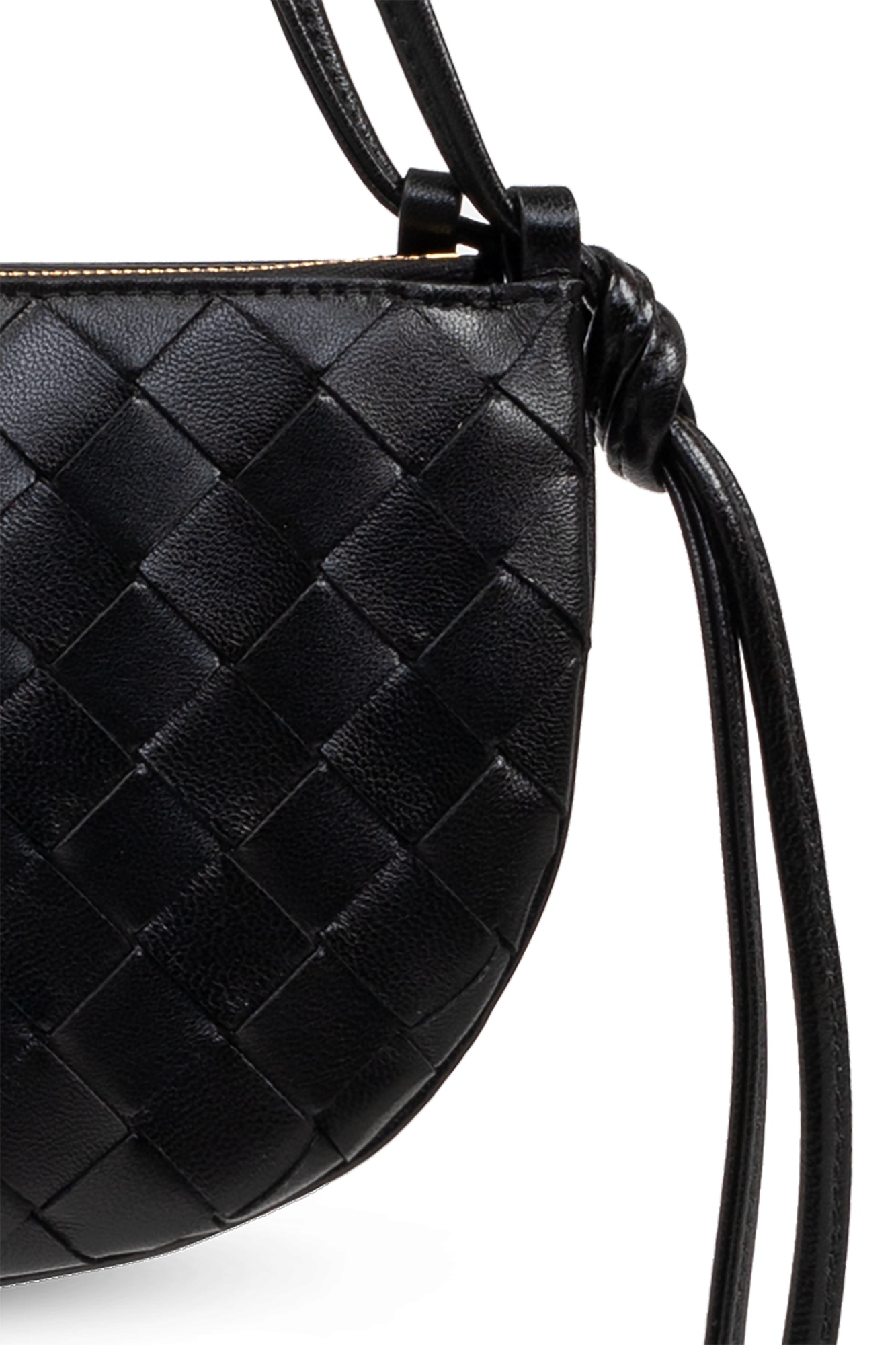Bottega Veneta Mini Intrecciato Pattern Handbag With Detachable Pouch In Black