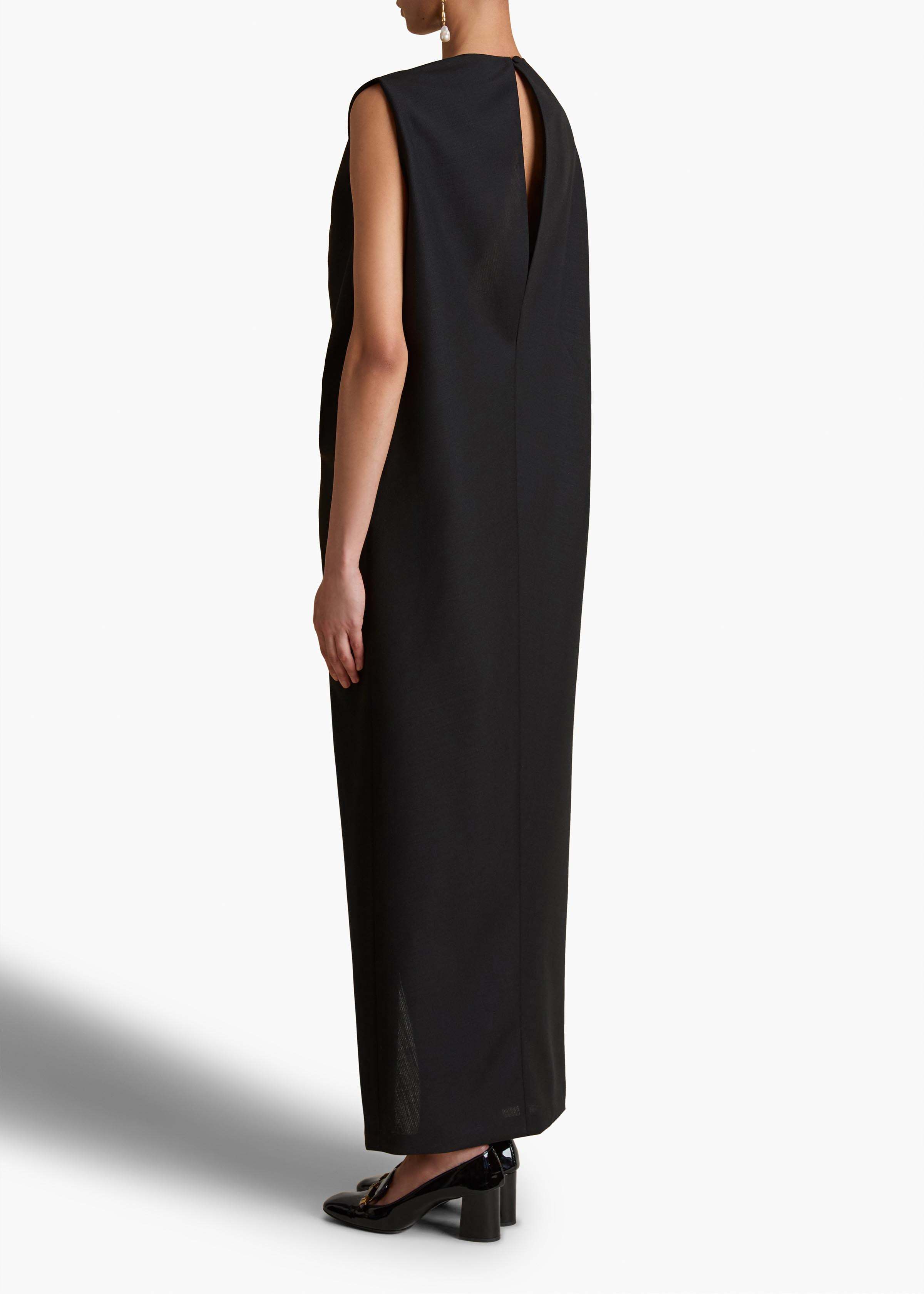 Khaite Niel Long Twist Front Mohair Wool Dress In Black