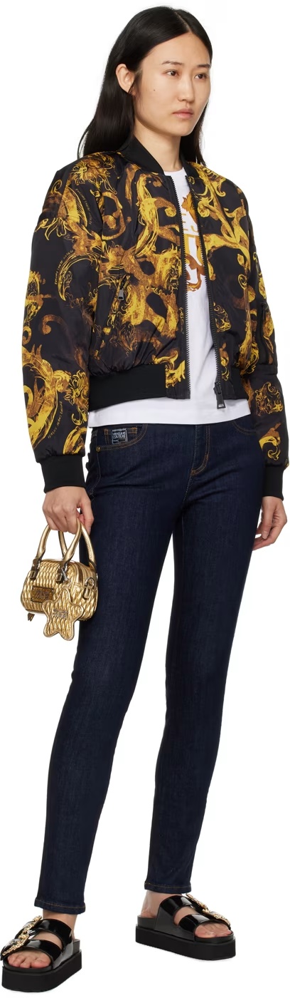 Shop Versace Jeans Stretch Denim Trousers In Black