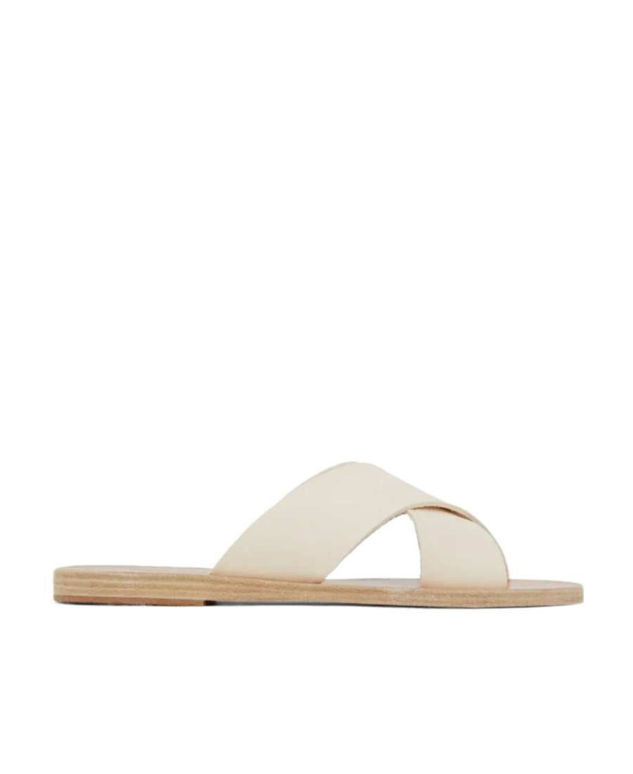 Ancient Greek Sandals Thais Flat Leather Sandals In White