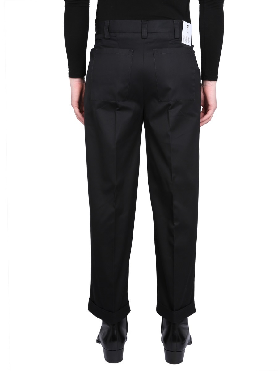 Pt Torino Stretch Cotton Blend Pant With Front Crease In Black