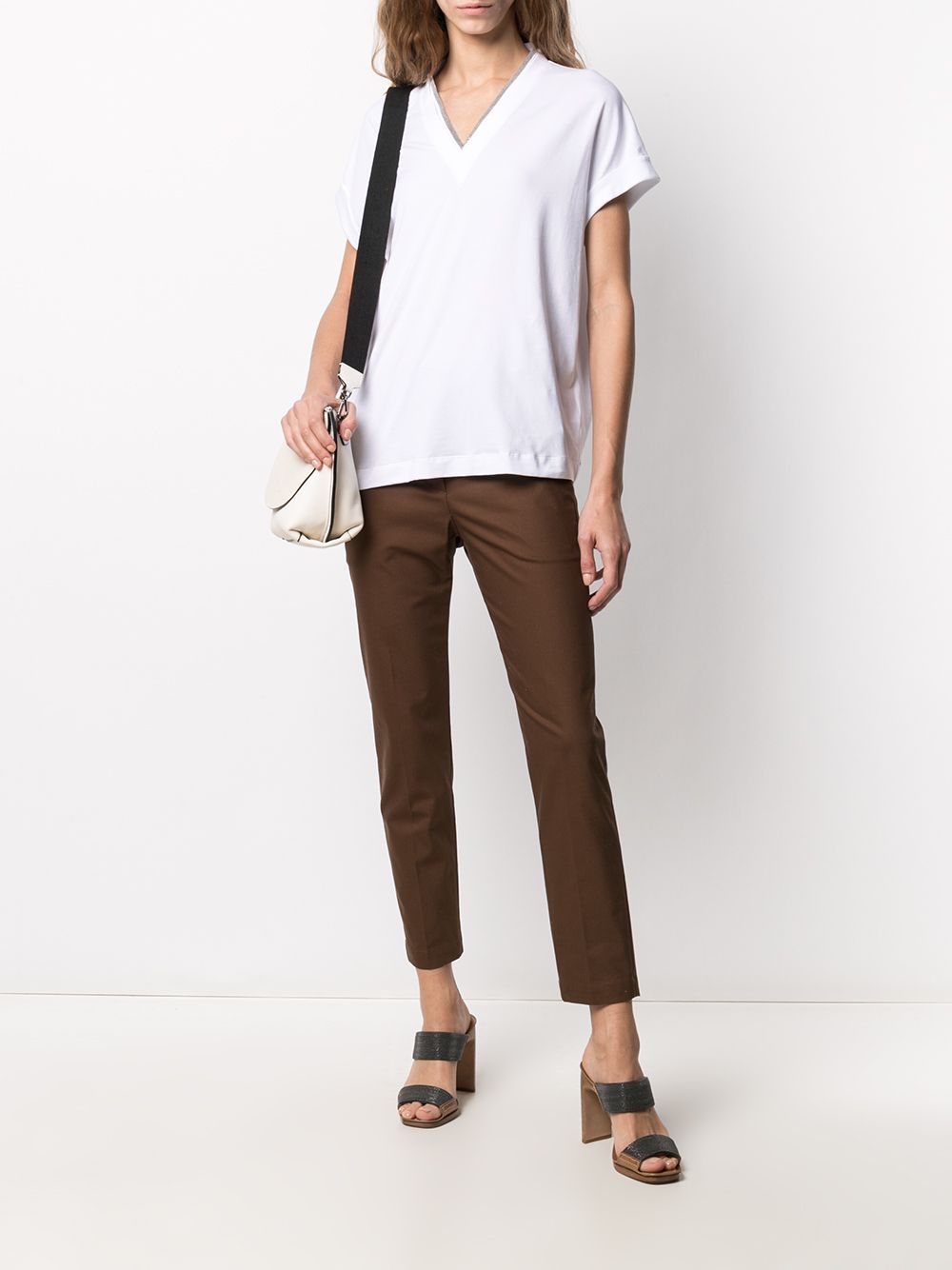 Brunello Cucinelli Monili V-neck Short-sleeve Cotton Jersey T-shirt In White