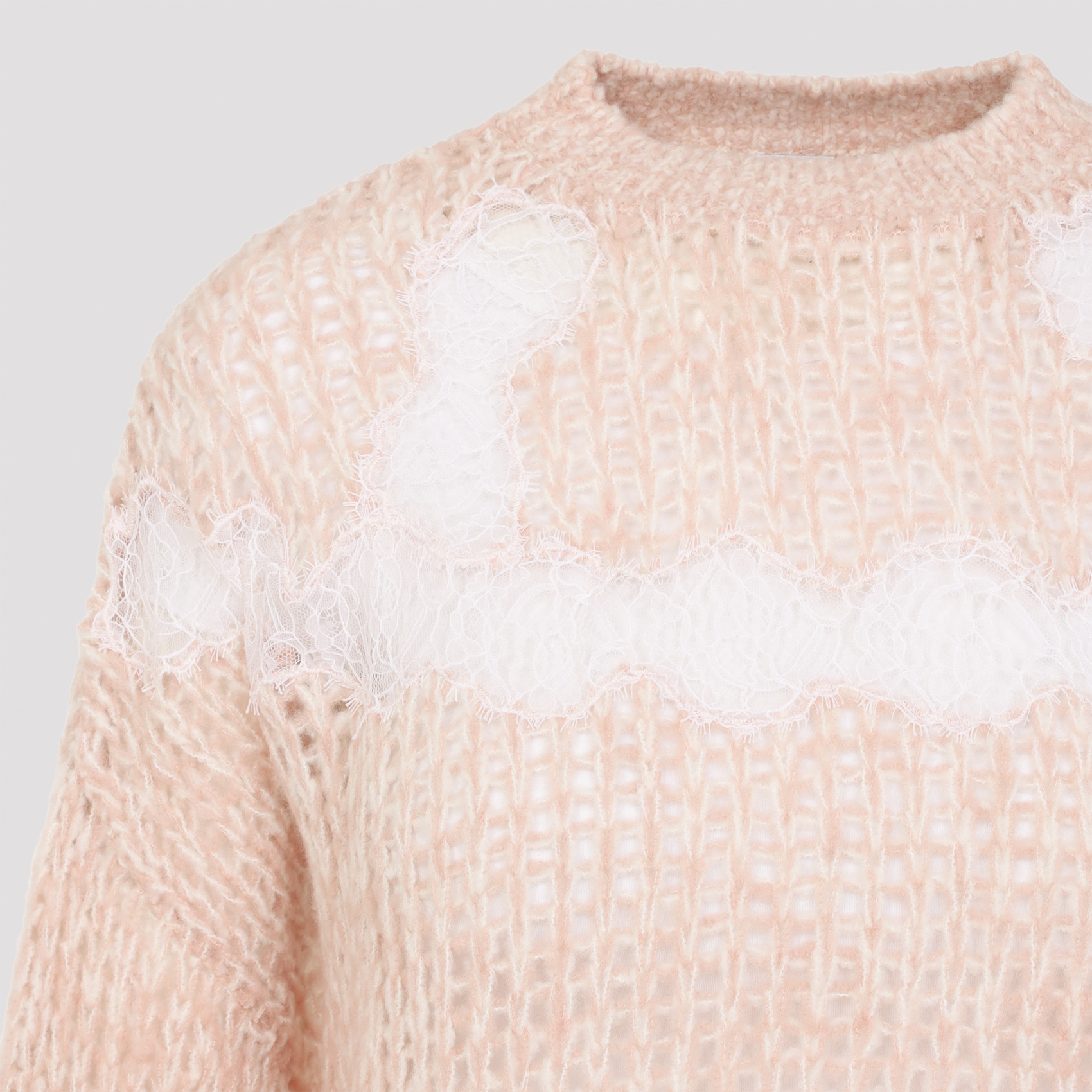Giambattista Valli Soft Beige Wool-cashmere Blend Sweater With Fuzzy Stripes In Pink