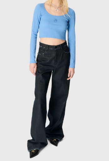 Marine Serre Moon-logo Round-neck Top In Blue