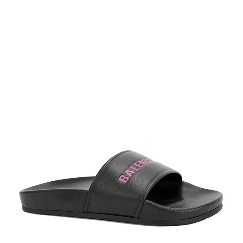 Balenciaga Smooth Rubber Logo Pool Sliders In Black