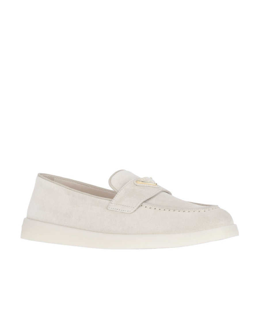 Prada Triangle-logo Suede Loafers In Nude
