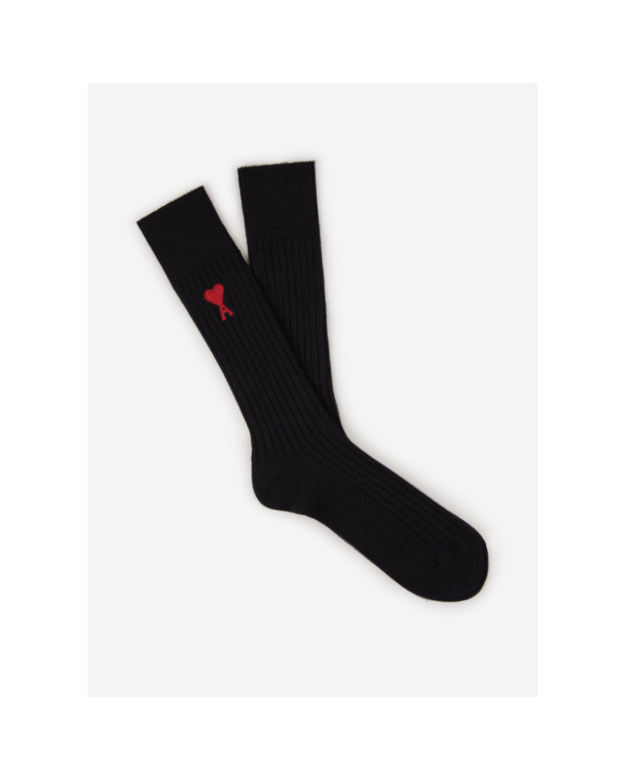 AMI ALEXANDRE MATTIUSSI AMI PARIS AMI DE COEUR LOGO EMBROIDERED RIBBED 3-PACK SOCKS 