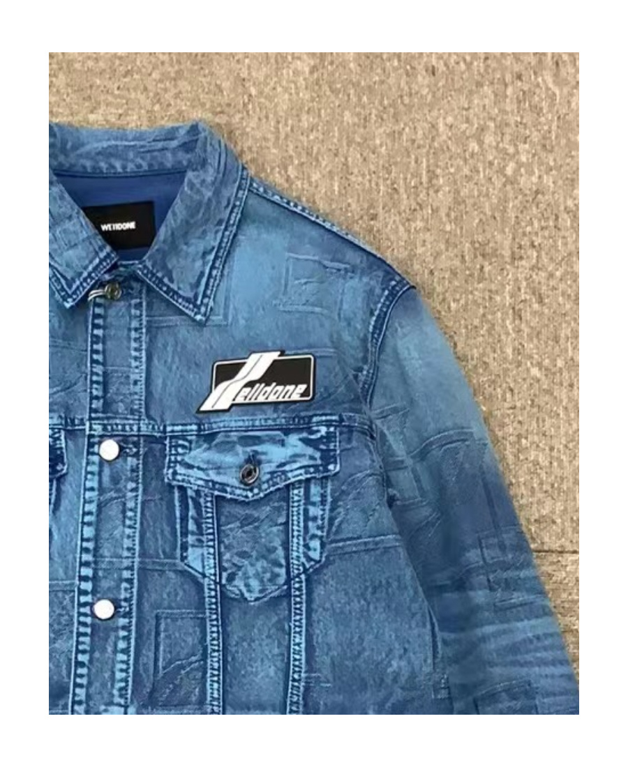 We11 Done Logo Lapel Denim Jacket In Blue