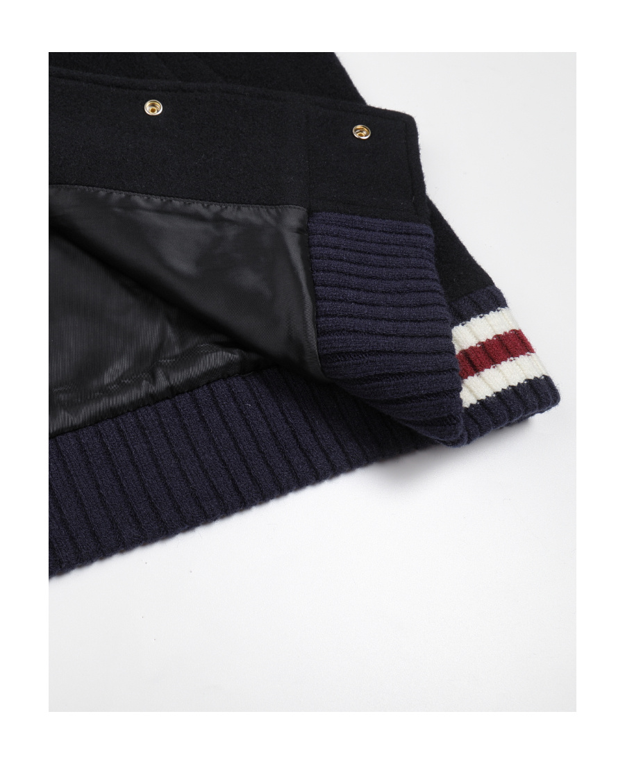 Liuregali Vintage Woolen Cloth Embroidered Baseball Coat In Black