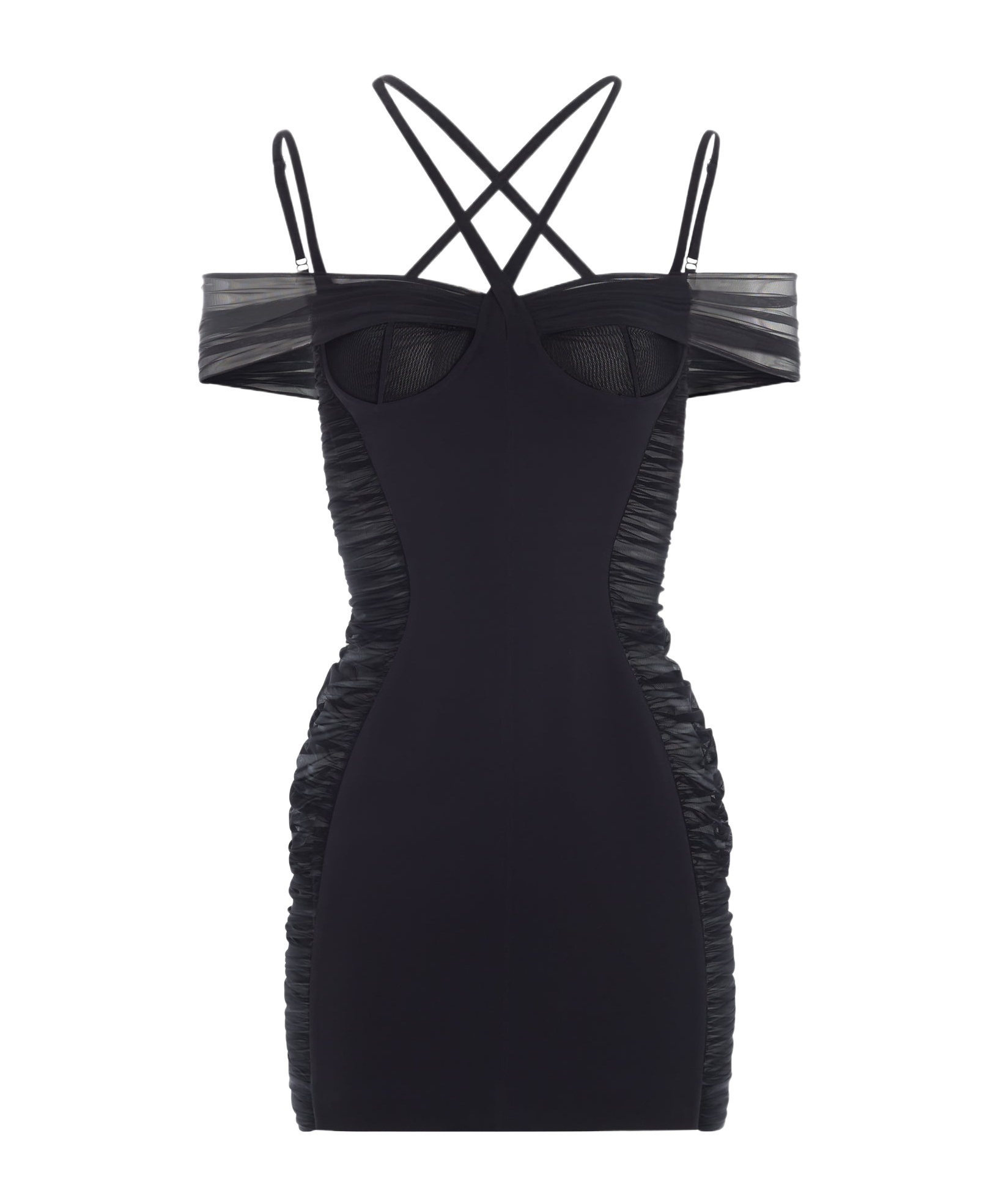 Mugler Ruched Panelled Mini Dress In Black