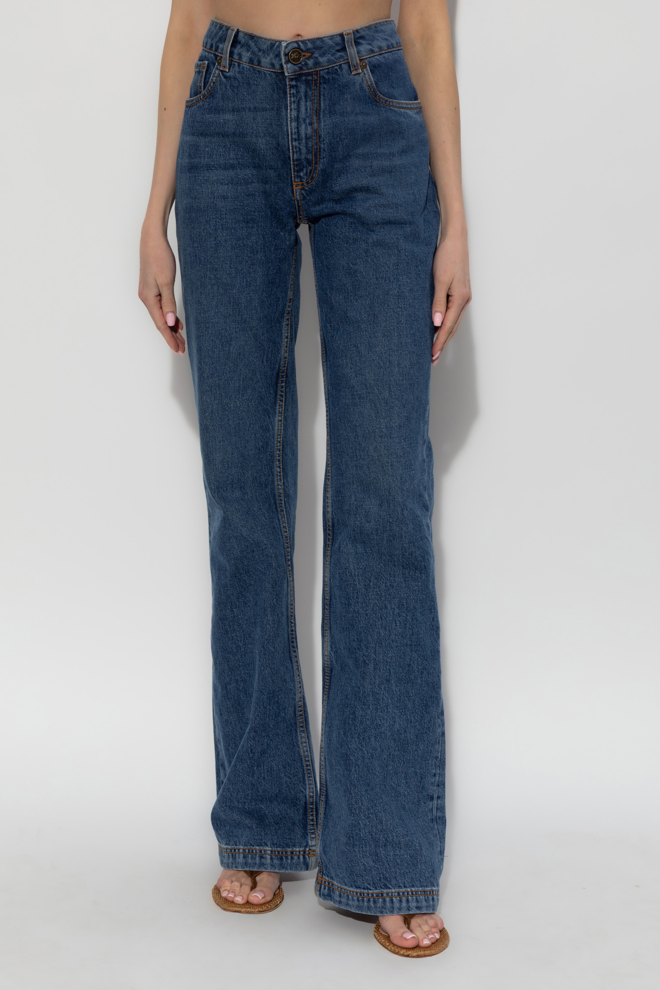 Etro Flared Denim Jeans With Pegaso Embroidery In Blue