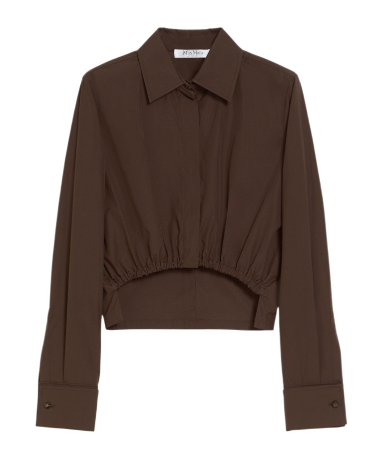 Max Mara Cropped Collared Shirt Elasticated Hem In Brown
