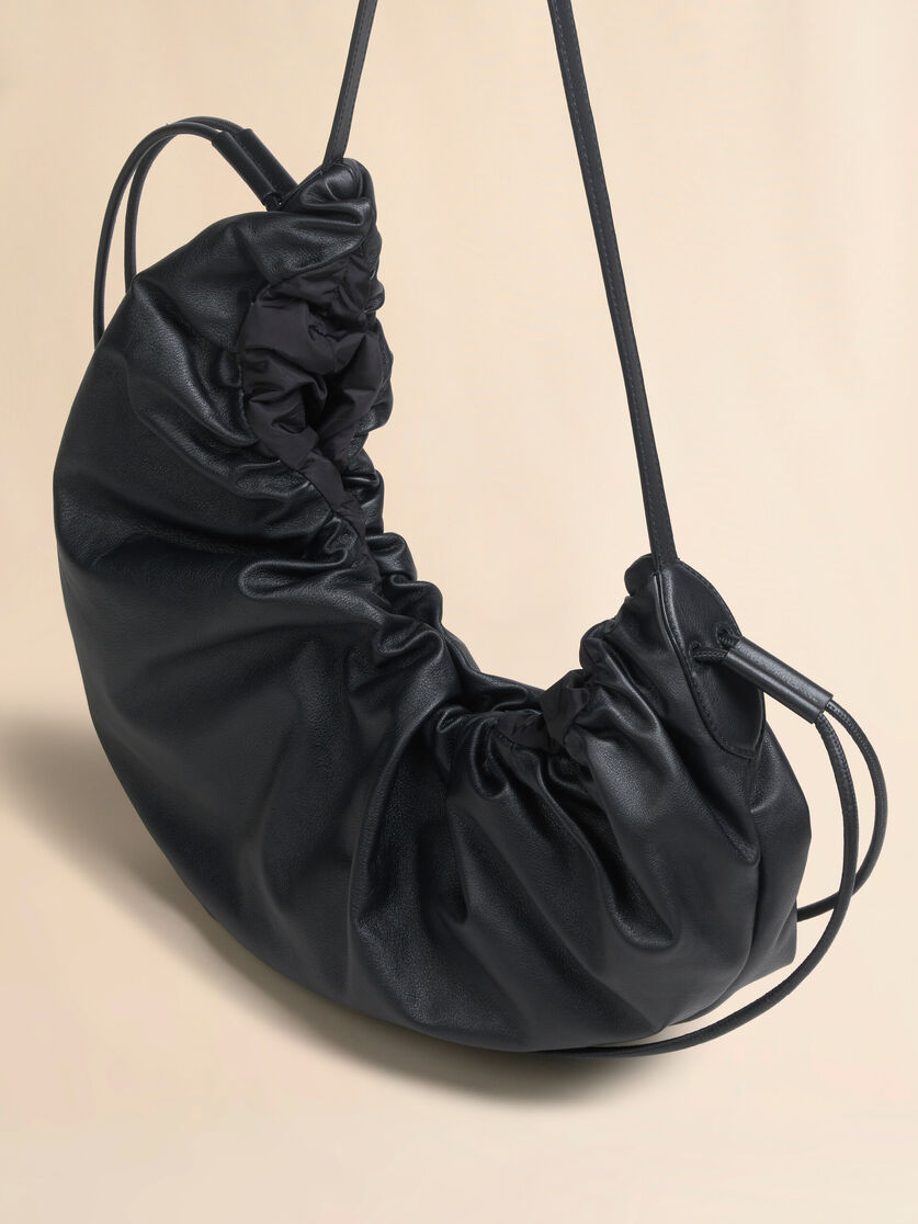 Marni Black Leather Scrunchie Medium Hobo Bag In Black