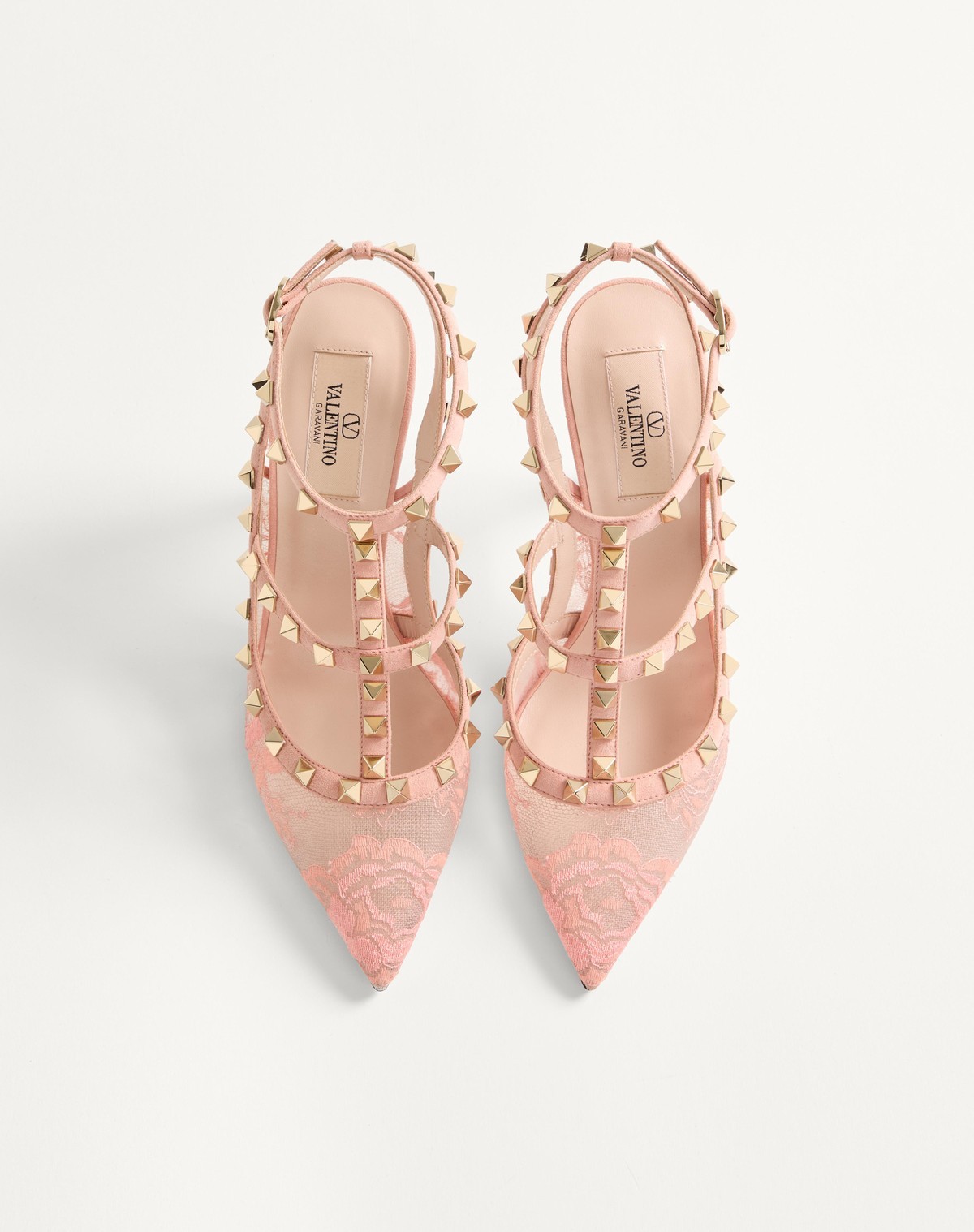 Valentino Garavani Rockstud Lace Pump With Straps 100mm Woman Peach Rose 40 In Pink