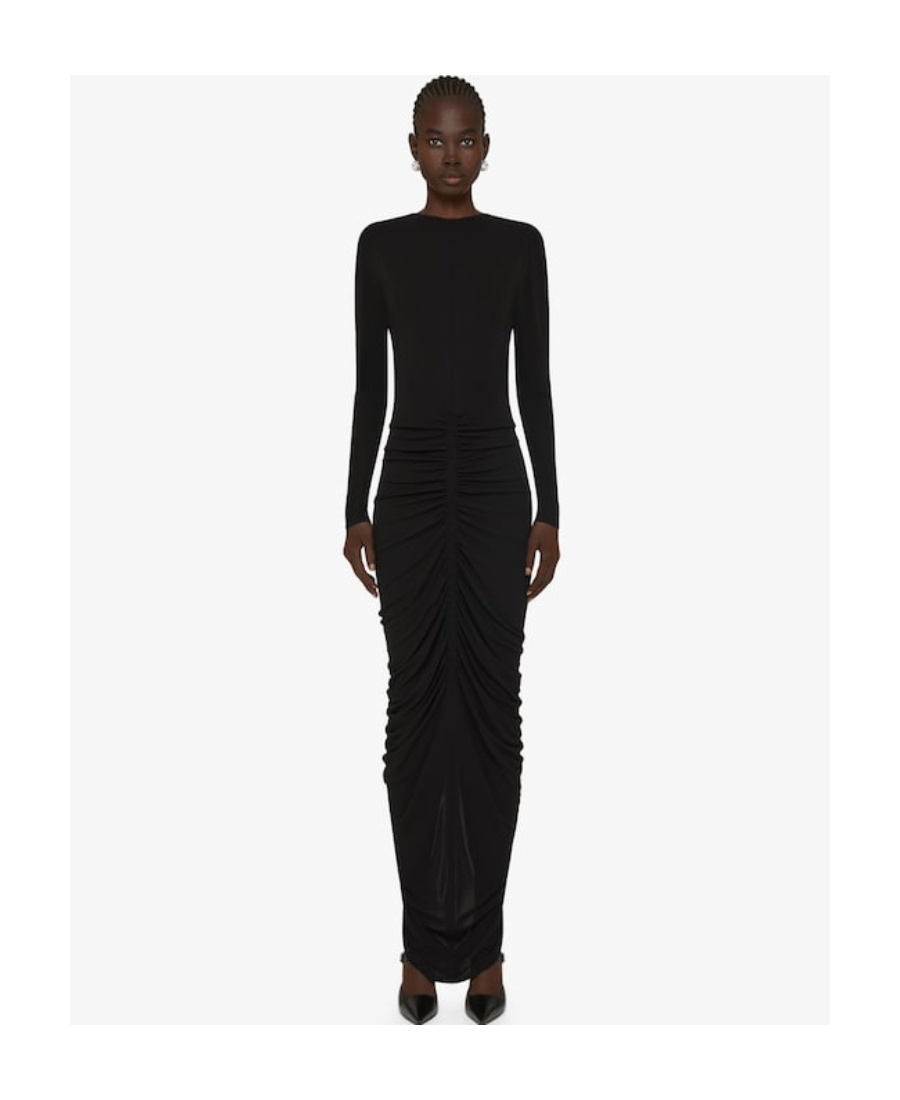Givenchy V-neck Evening Ruched Dress In Black