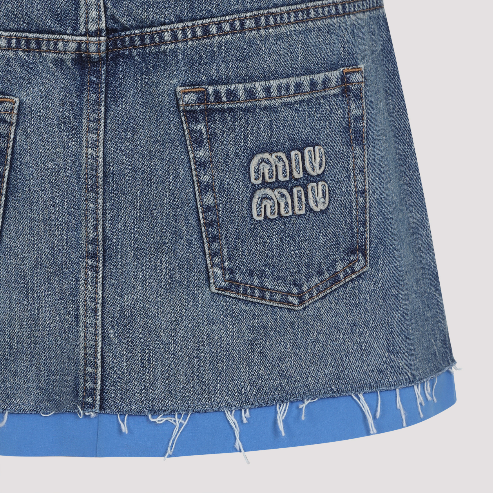 Miu Miu Denim And Poplin Miniskirt In Blue
