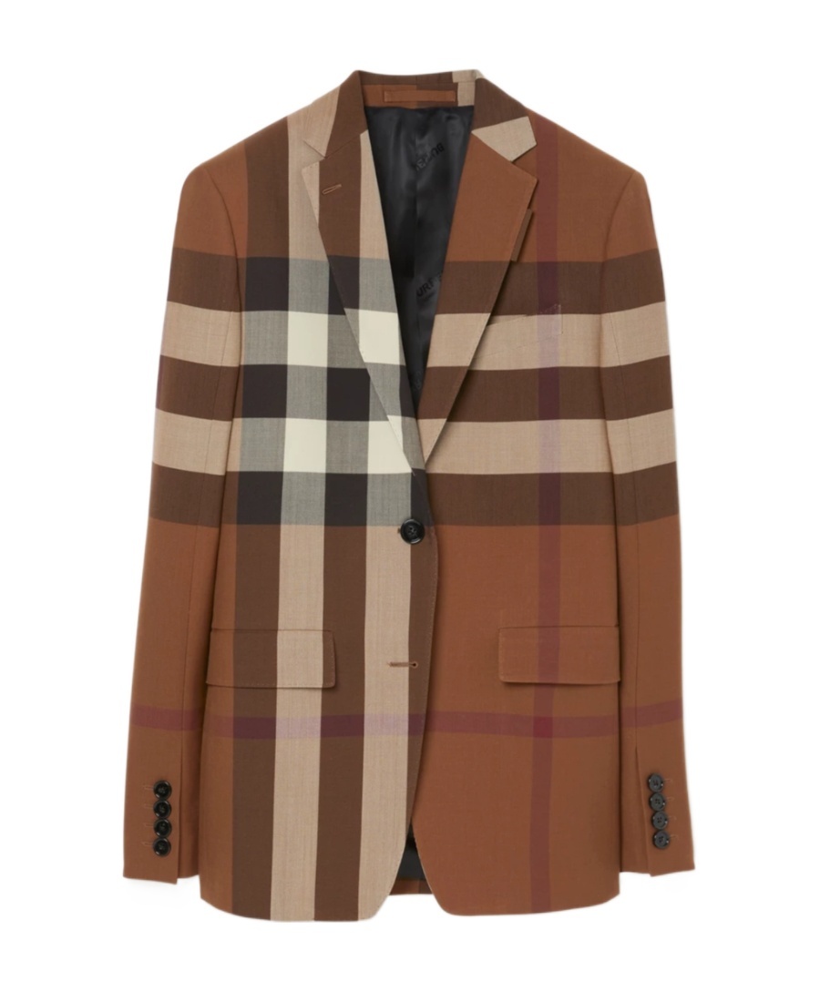 Burberry Check-print Wool Blazer In Brown