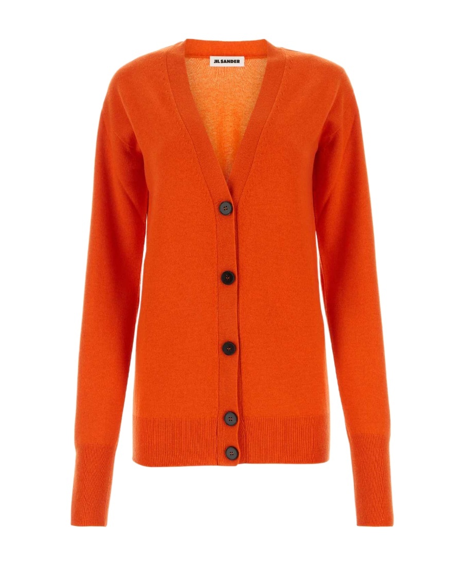 Jil Sander Sophisticated V-neck Wool Cardigan In Red
