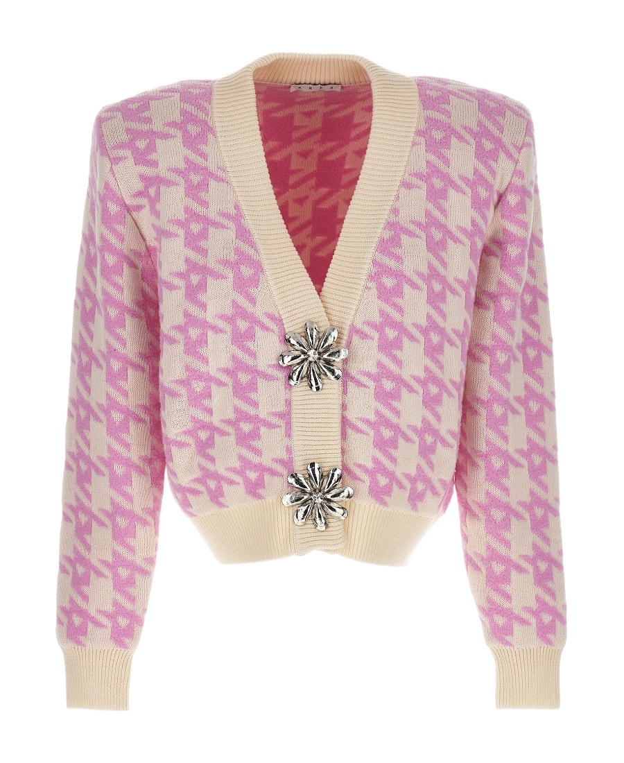 AREA MUSSEL FLOWER HOUNDSTOOTH-PATTERN CARDIGAN 