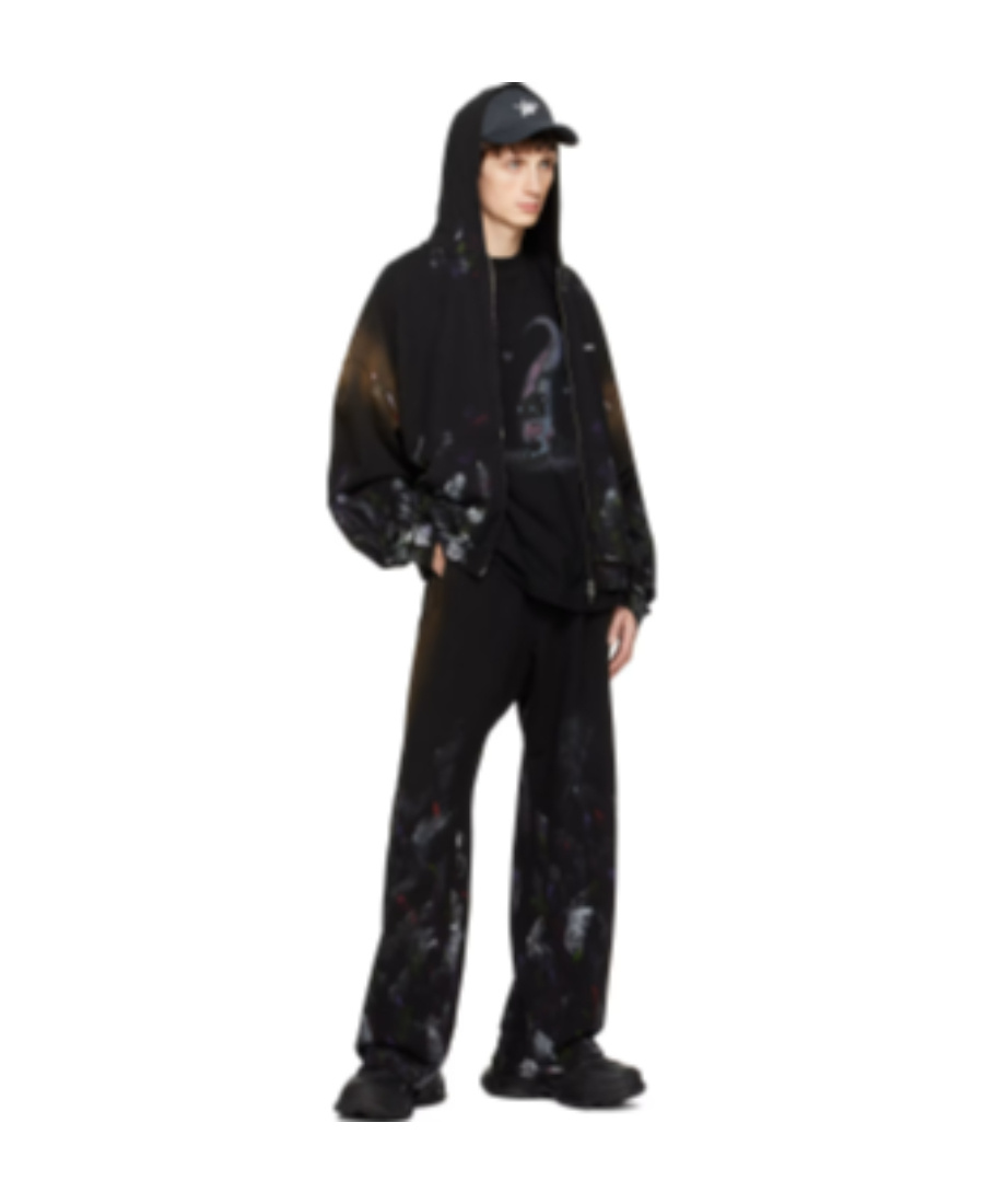We11 Done Painterly-print Cotton Track Pants In Black