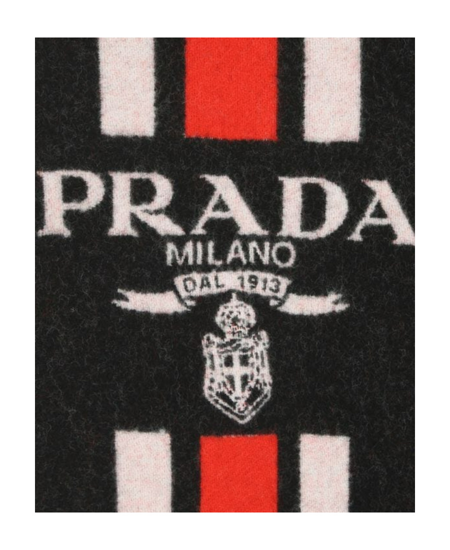 Prada Black Embroidered Wool Scarf In Black