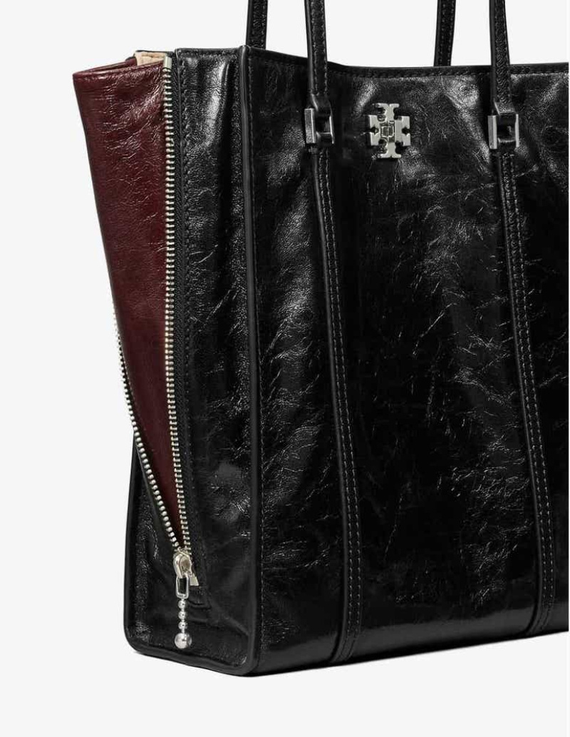 Tory Burch Small Kira Turnlock Panelled Tote Bag In Black