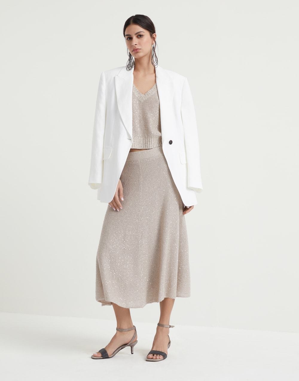 Brunello Cucinelli Sequin-embellished Knitted Midi Skirt In Nude