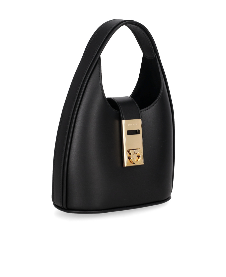 Ferragamo Archive Gancio Leather Hobo Bag In Black