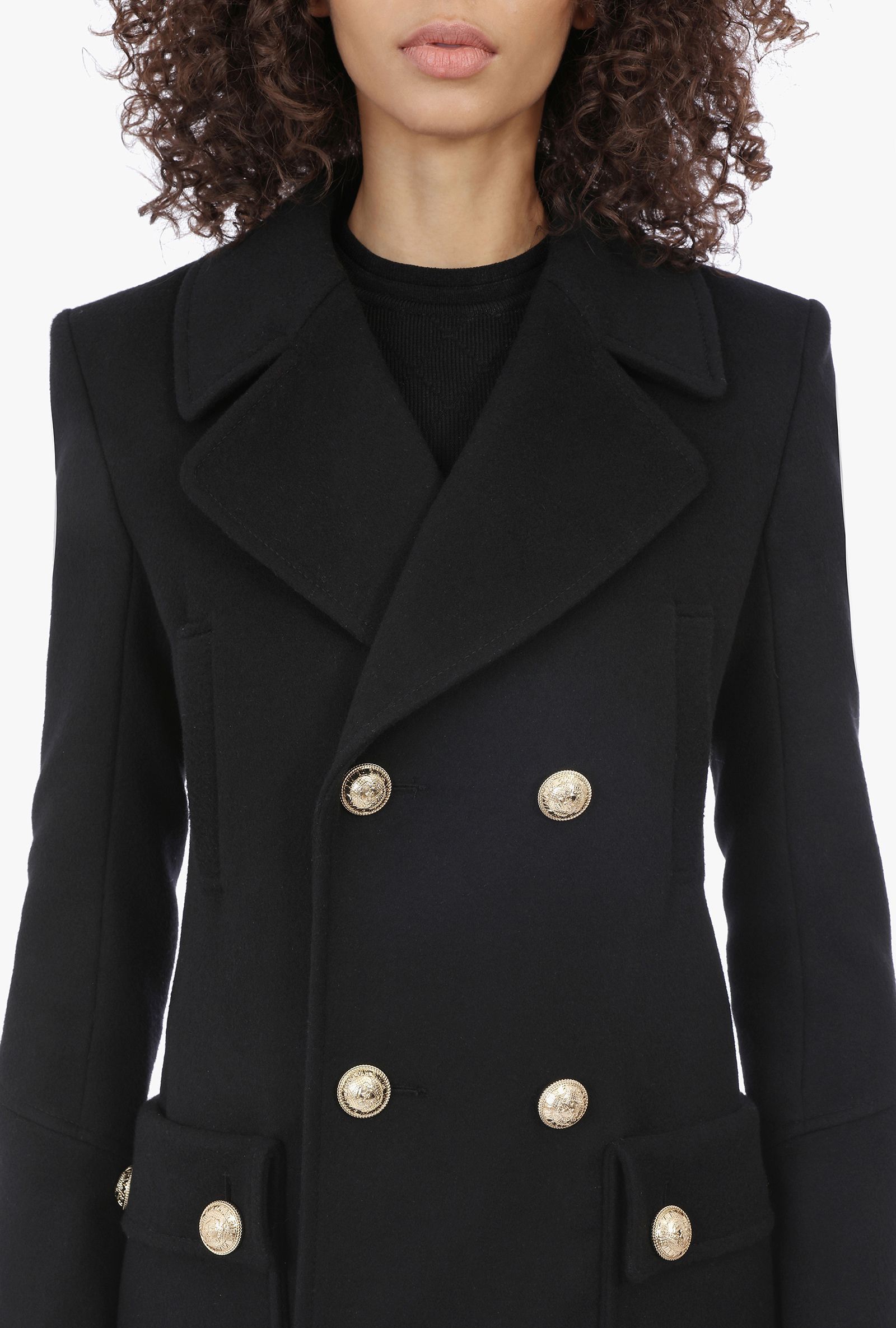 Shop Balmain Double-breasted Coat In Black