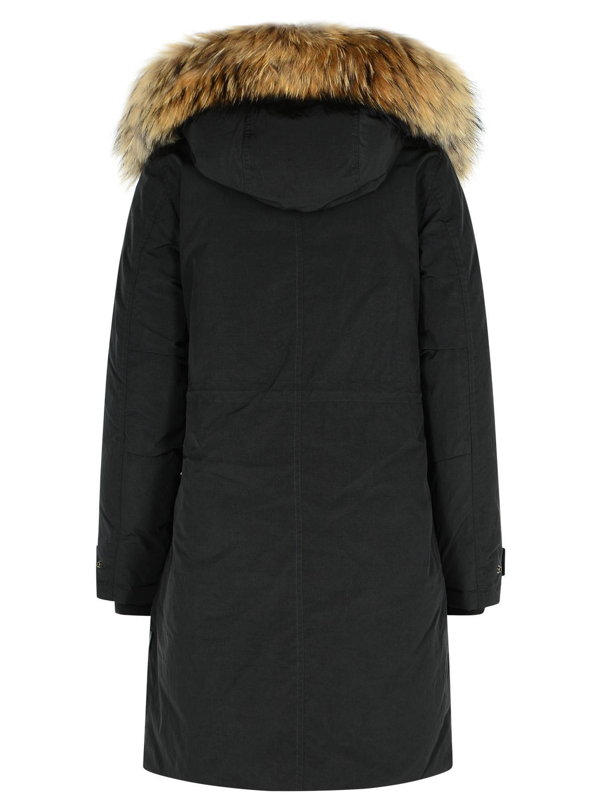 Woolrich Long Sleeved Hooded Coat In Black