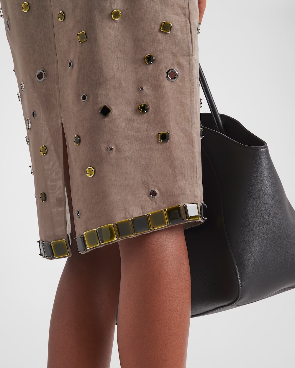 Prada Embroidered Sheer Silk Midi Dress In Military Green