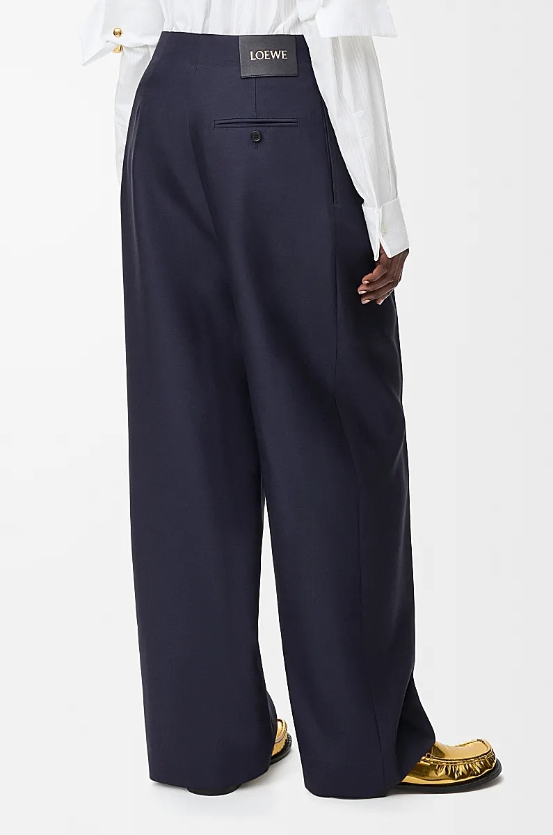 Loewe Womens Navy Blue Belted Wide-leg Wool-silk Blend Trousers In Blue